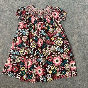 Marmellata Girls 3T Floral Smocked Dress Brown and Pink short sleeve